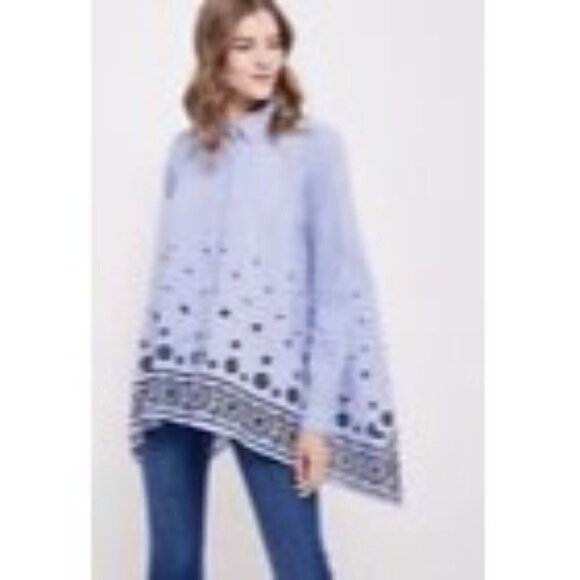 GAP Womens Handkerchief Hem Embroidered Blue SZ Small Button Cotton Shirt Button - Picture 1 of 8